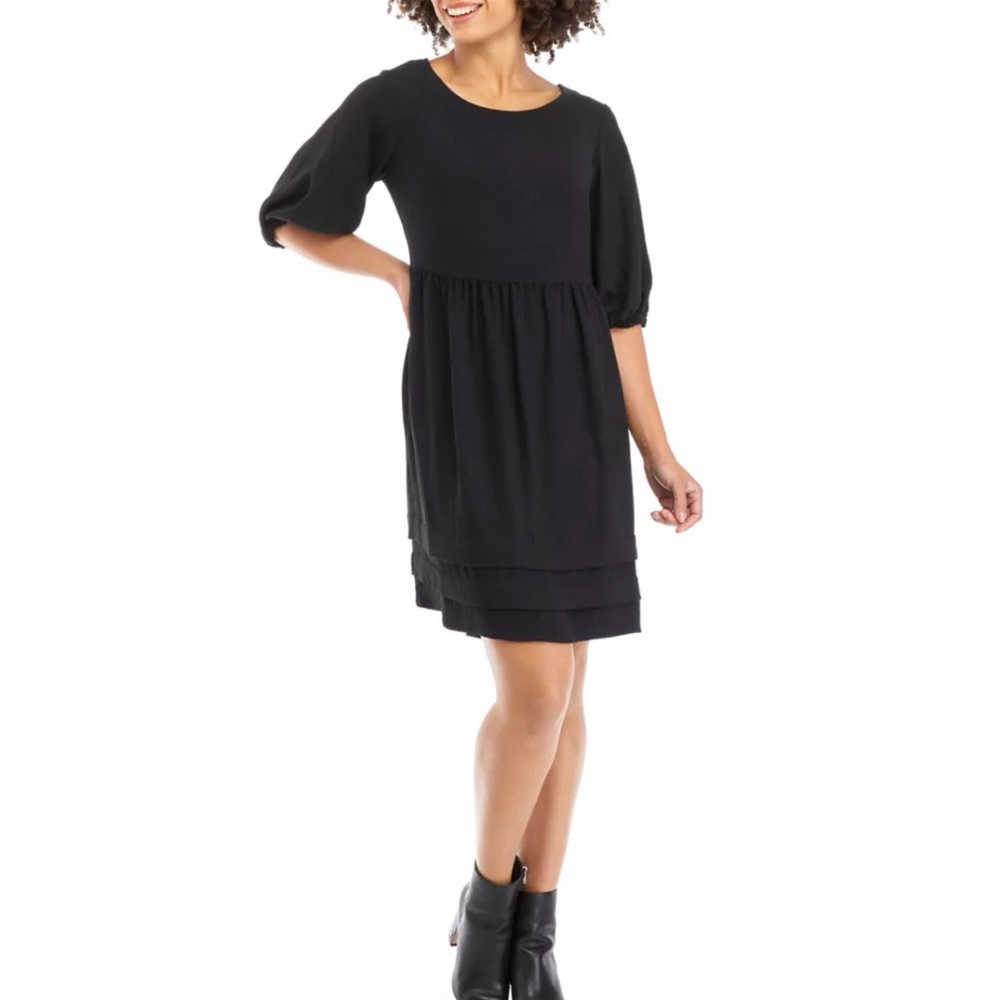 52Seven Black Puff Sleeve Mini Dress - Size 16